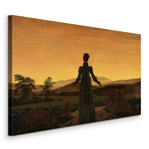 Tableau  Une femme se détachant sur un majestueux coucher de soleil en montagne