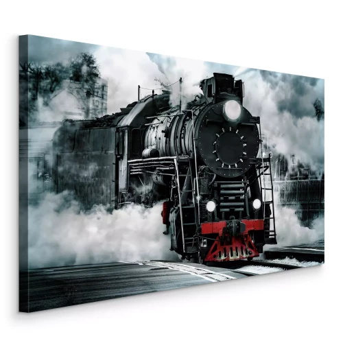 Tableau  Une locomotive dans un épais brouillard