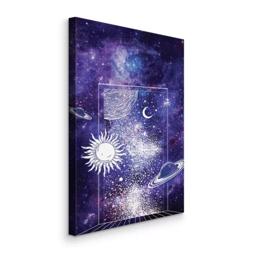 Tableau  Système solaire dessiné à la main avec une galaxie en arrière-plan