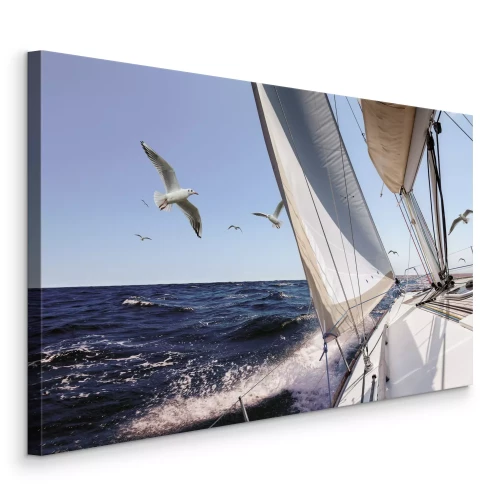 Tableau  Un voilier et des mouettes en pleine mer