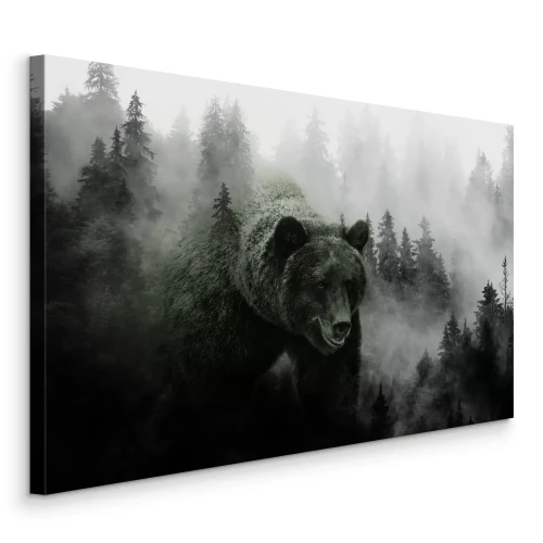 Tableau  Silhouette mystérieuse d'un ours dans l'épais brouillard de la forêt