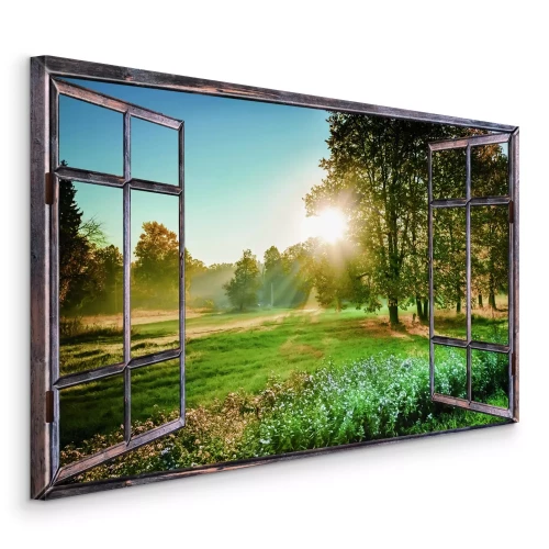 Tableau  Vue matinale de la prairie et des arbres au soleil