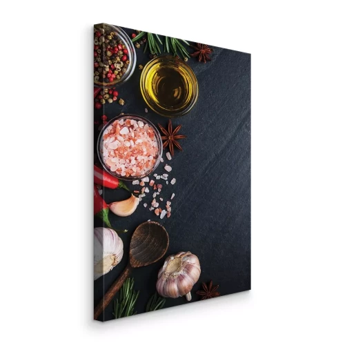 Tableau  Épices avec huile d'olive, ail et piment fort