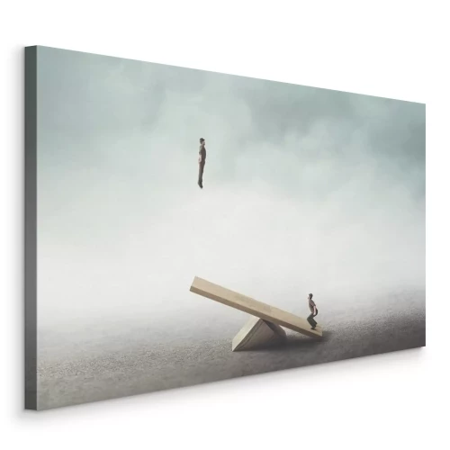 Tableau  Figurines miniatures sur une balançoire dans un espace vide