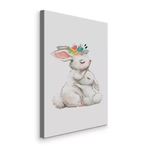 Tableau  J'adore les lapins avec des fleurs colorées