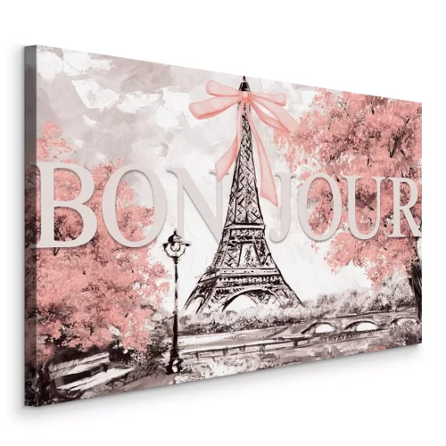 Tableau  La tour Eiffel entourée d'arbres en fleurs