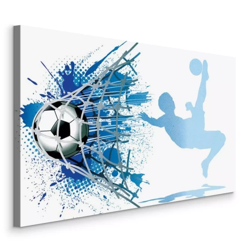 Tableau  Un ballon de football entrant dans le but et l'ombre du joueur