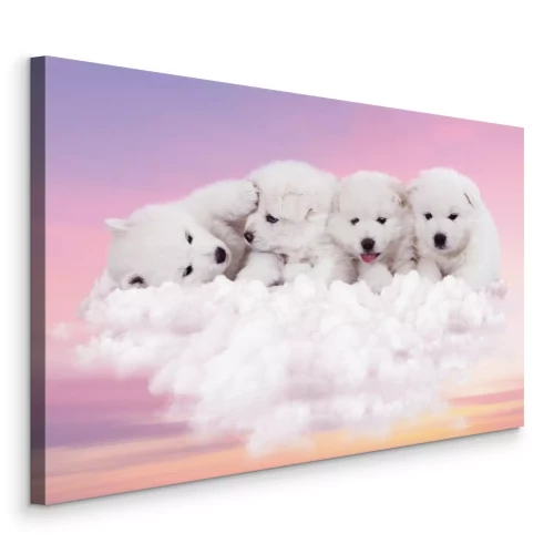 Tableau  Petits chiens blancs sur un nuage duveteux