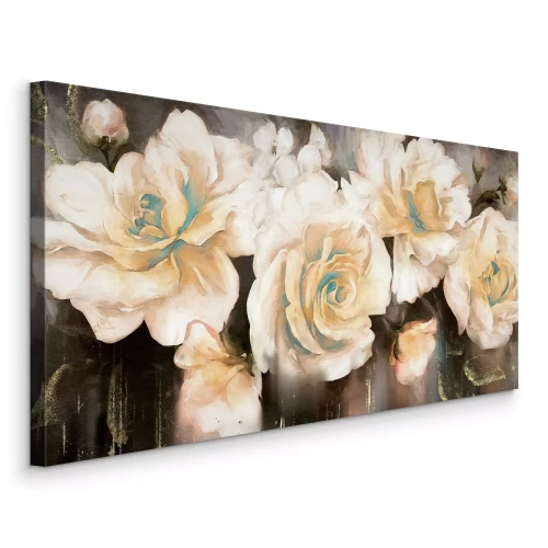 Tableau  Des roses blanches sur un fond aquarelle sombre contrastant