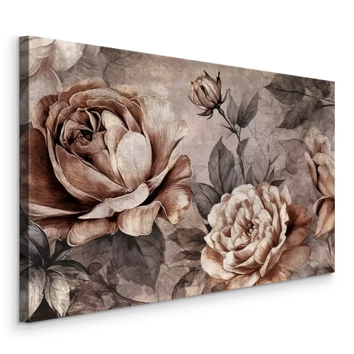 Tableau  Roses stylisées avec des feuilles dans un style rétro