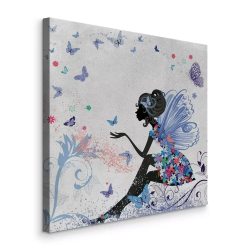 Tableau  Une fée magique entourée de papillons et d'une végétation luxuriante