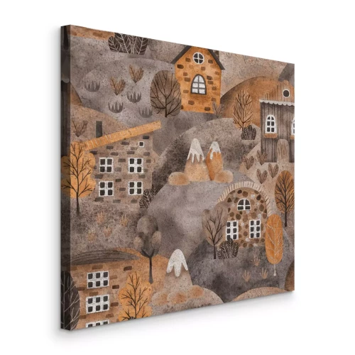 Tableau  Un village d'automne paisible, niché au creux de charmantes collines.