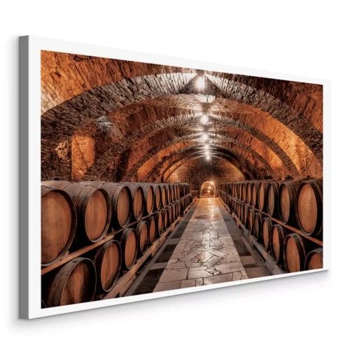 Tableau  Cave en pierre avec tonneaux de vin en bois