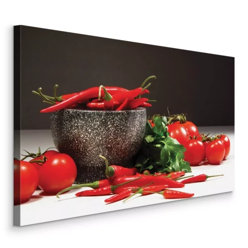 Tableau  Piments frais et tomates mûres