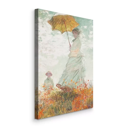 Tableau  Une mère et son enfant sous un parapluie dans une prairie fleurie