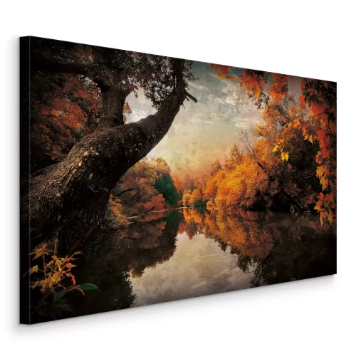 Tableau  Forêt d'automne au bord d'une rivière tranquille