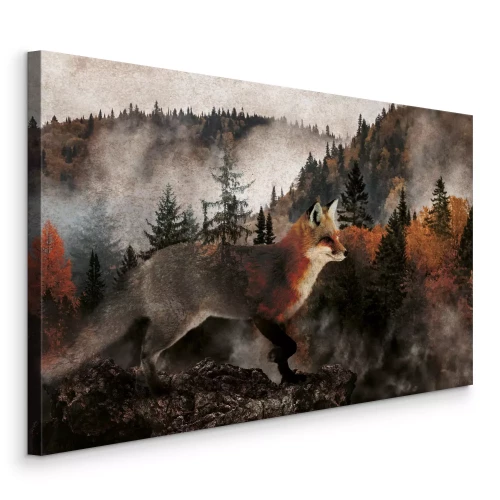 Tableau  Forêt d'automne enveloppée de brouillard avec un renard