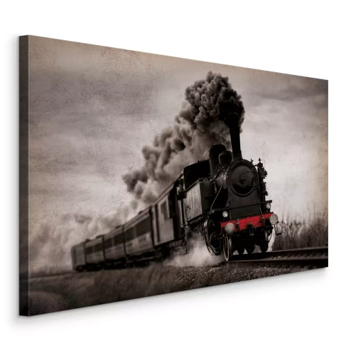 Tableau  Train fumant sur les rails
