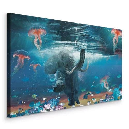 Tableau  Un éléphant dans un océan tropical parmi des récifs colorés