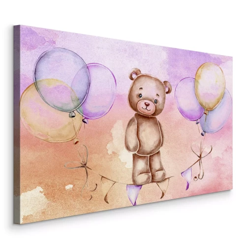 Tableau  Un ours dans des nuages pastel avec des ballons