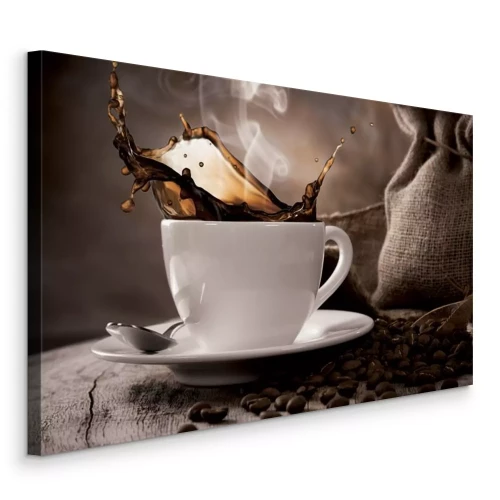 Tableau  Une tasse blanche remplie de café noir aromatique