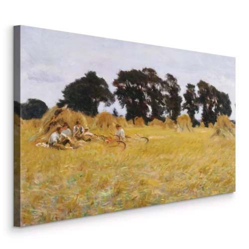 Tableau  Des agriculteurs se reposent au milieu des épis de blé.