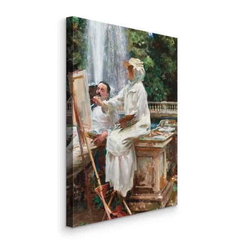 Tableau  Femme avec un chevalet près d'une fontaine dans le parc