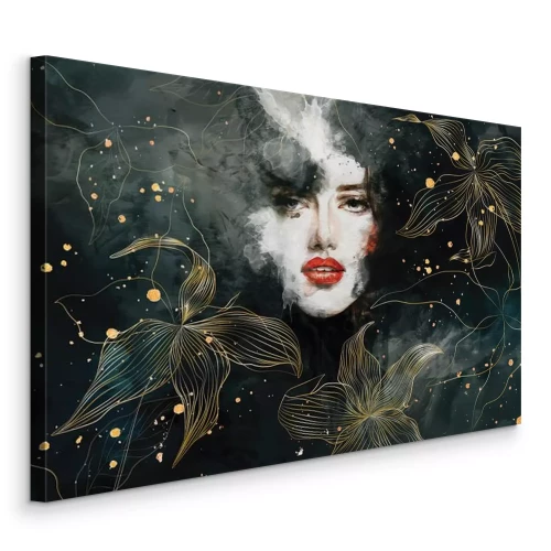 Tableau  Portrait d'une femme entourée de fleurs dorées