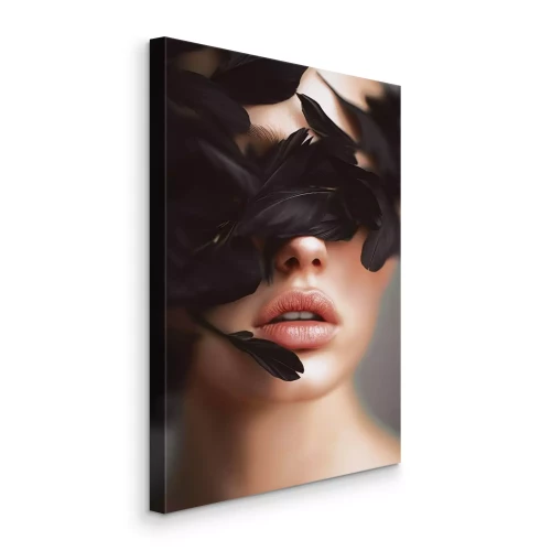 Tableau  Une femme avec des plumes ornant son visage