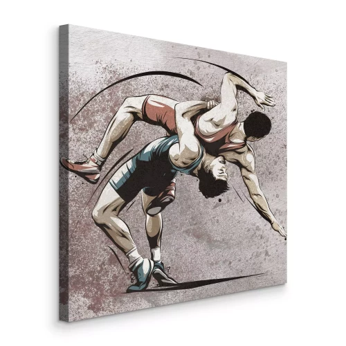 Tableau  Un affrontement dynamique de lutteurs