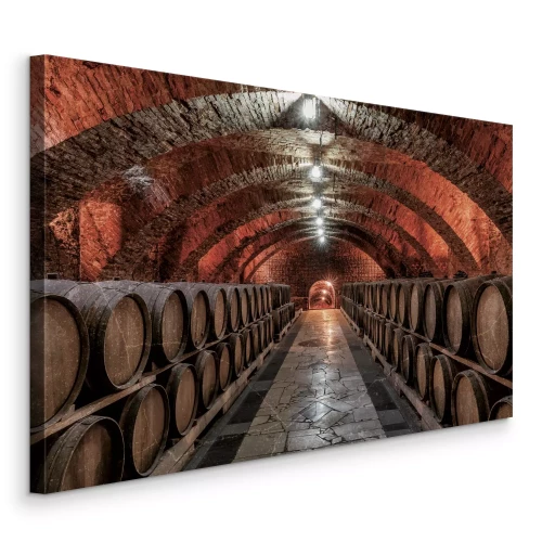 Tableau  Tunnel en pierre avec des barriques dans la cave