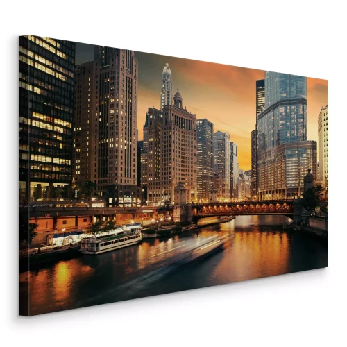 Tableau  Pont et gratte-ciel au-dessus de la rivière