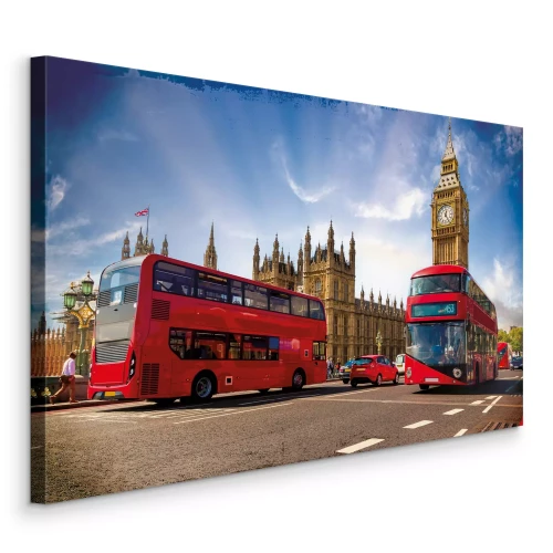 Tableau  Un bus rouge avec le parlement en arrière-plan