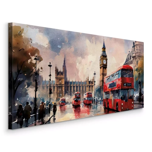 Tableau  Bus rouges à Londres en automne