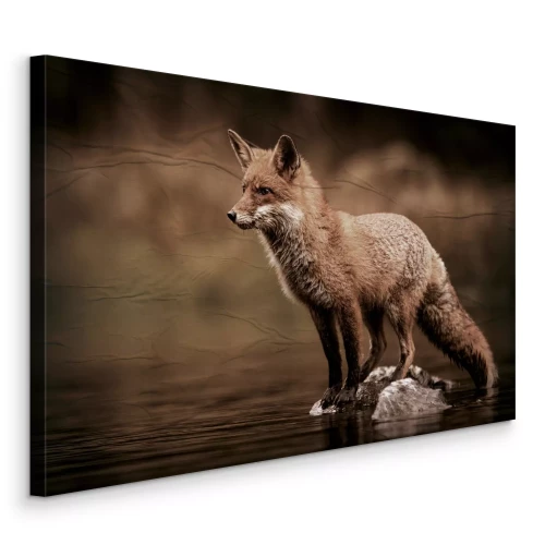 Tableau  Un renard solitaire au milieu des eaux