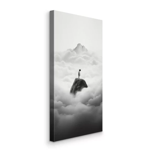 Tableau  Enfant sur un rocher dans une mer de brouillard