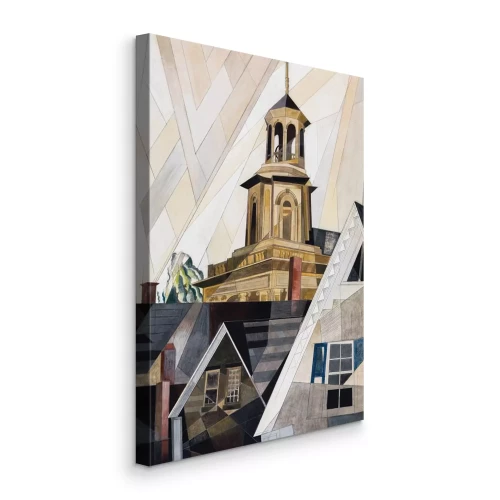 Tableau  Bâtiments cubistes avec une tour se détachant sur un ciel lumineux