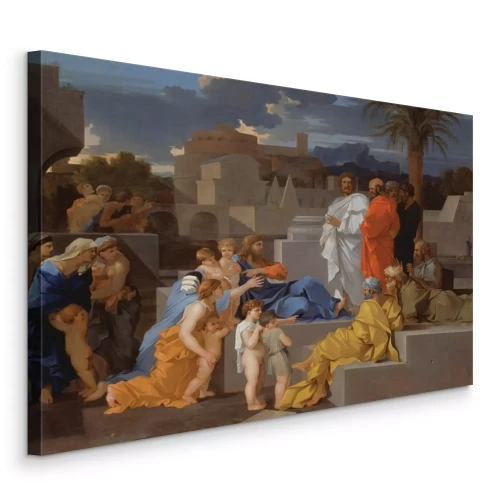 Tableau  Des gens dans une ancienne cité avec des palmiers