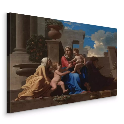 Tableau  Scène familiale avec de jeunes enfants sur des marches en pierre