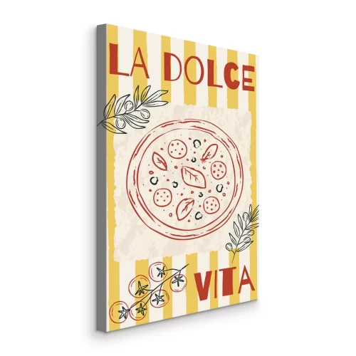 Tableau  Pizza avec tomates et olives parmi les inscriptions