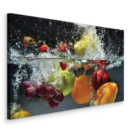 Tableau  Des fruits colorés tombent de façon dynamique dans l'eau