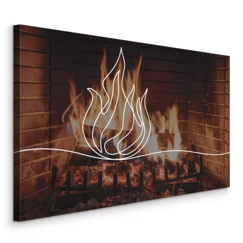 Tableau  Un dessin minimaliste représentant un feu dans la cheminée