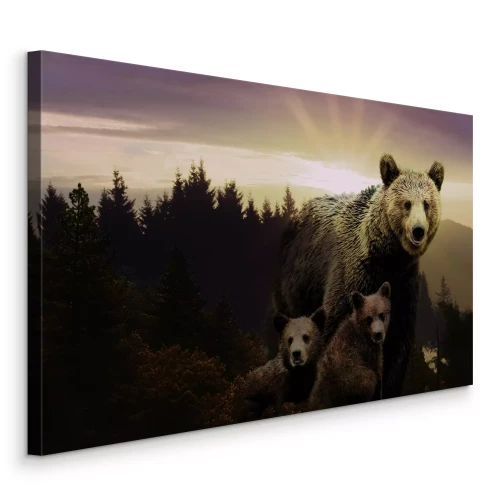 Tableau  Ours bruns à la lumière du soleil couchant