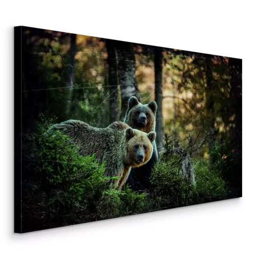 Tableau  Des ours dans la forêt magique au crépuscule