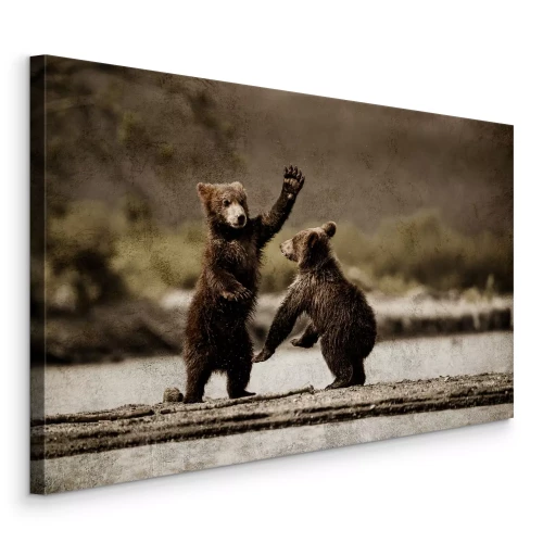 Tableau  De jeunes oursons s'amusent sans se soucier du regard des autres.