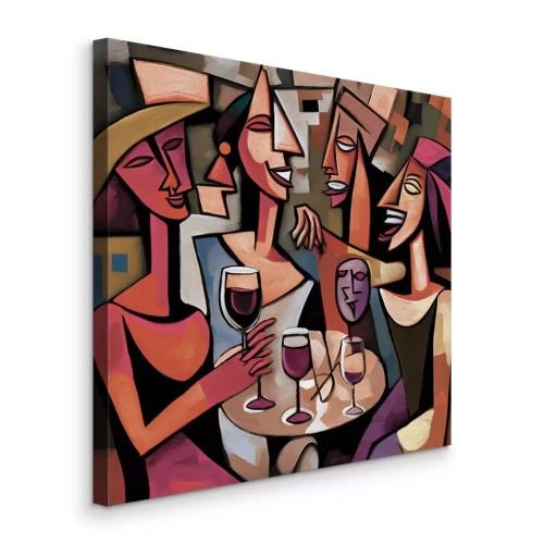 Tableau  Une composition artistique de personnages et de verres de vin