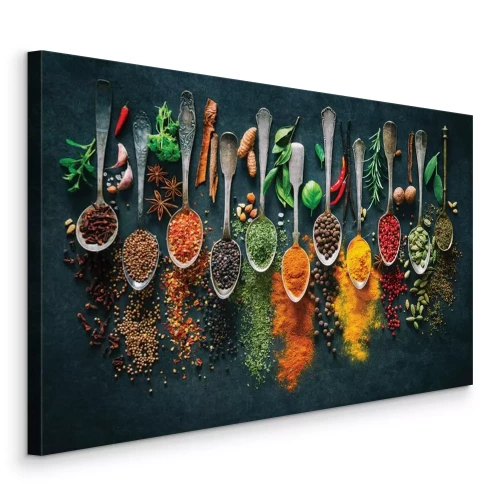 Tableau  Cuillères élégantes avec diverses épices