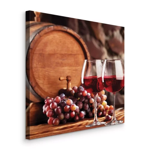 Tableau  Des verres de vin sur fond de raisins et d'un tonneau en bois