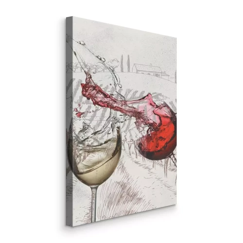 Tableau  Vin blanc et rouge dans des verres donnant sur la campagne