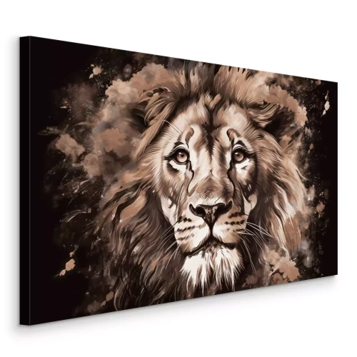 Tableau  Un lion dans une palette d'aquarelle aux tons bruns